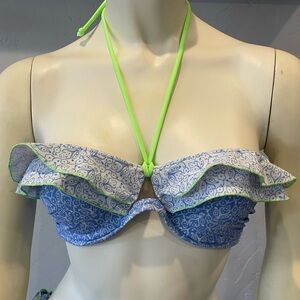Women’s VS Blue and Green Ruffle Bikini Top available in sizes 32B and 32C